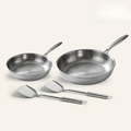 The Cupboard Stainless Steel Hammered Frying Pan Duo Set with Spatulas