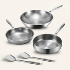 The Cupboard Stainless Steel Pan Set with Spatulas for Kitchen Cooking