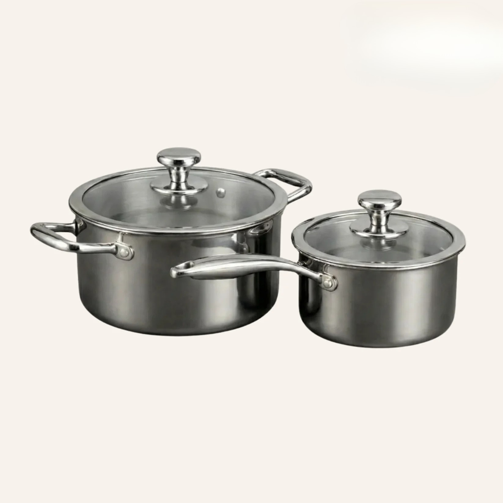 The Cupboard Stainless Steel Cooking Pot Set with Glass Lid