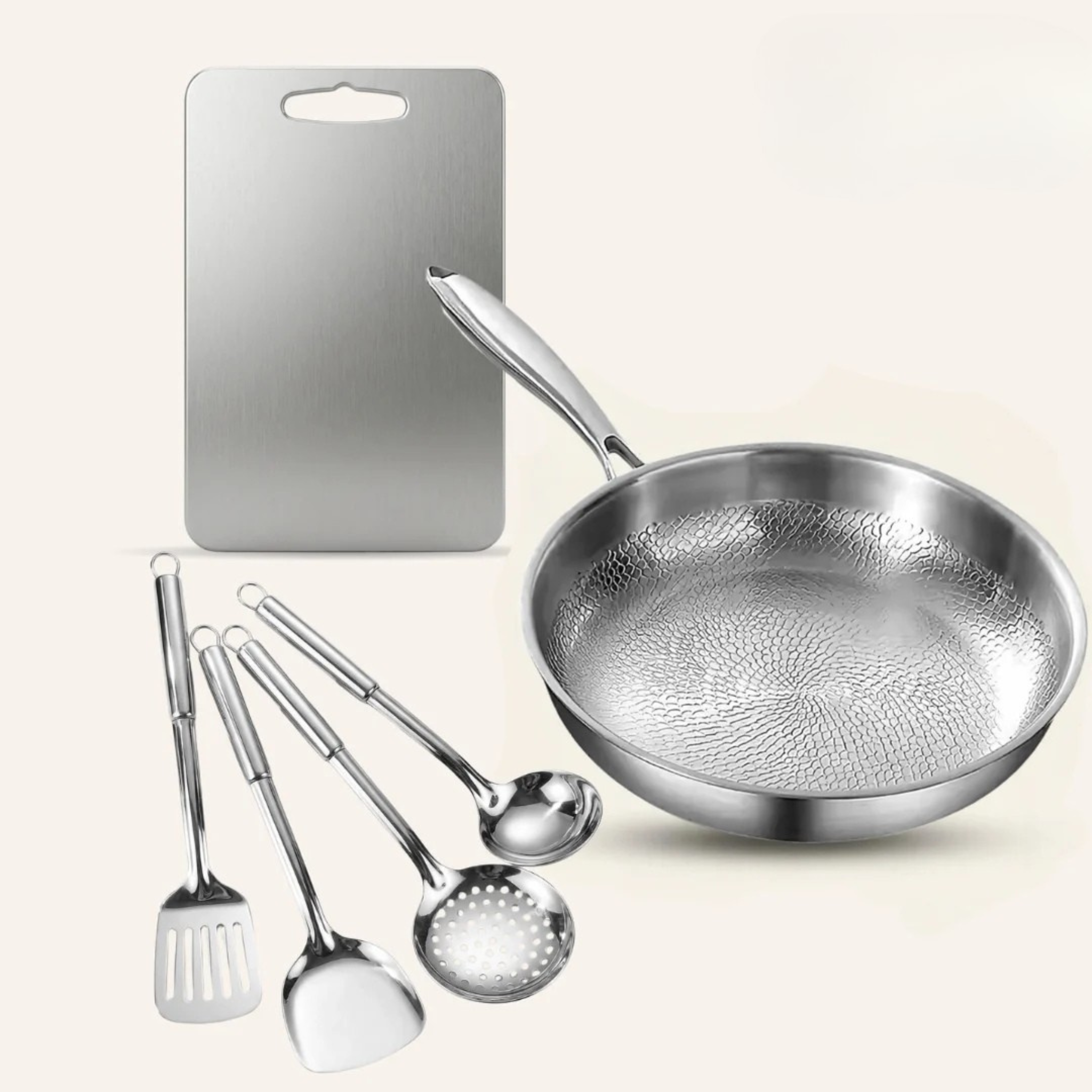 The Cupboard Stainless Steel Kitchen Utensils and Pan Set Bundle