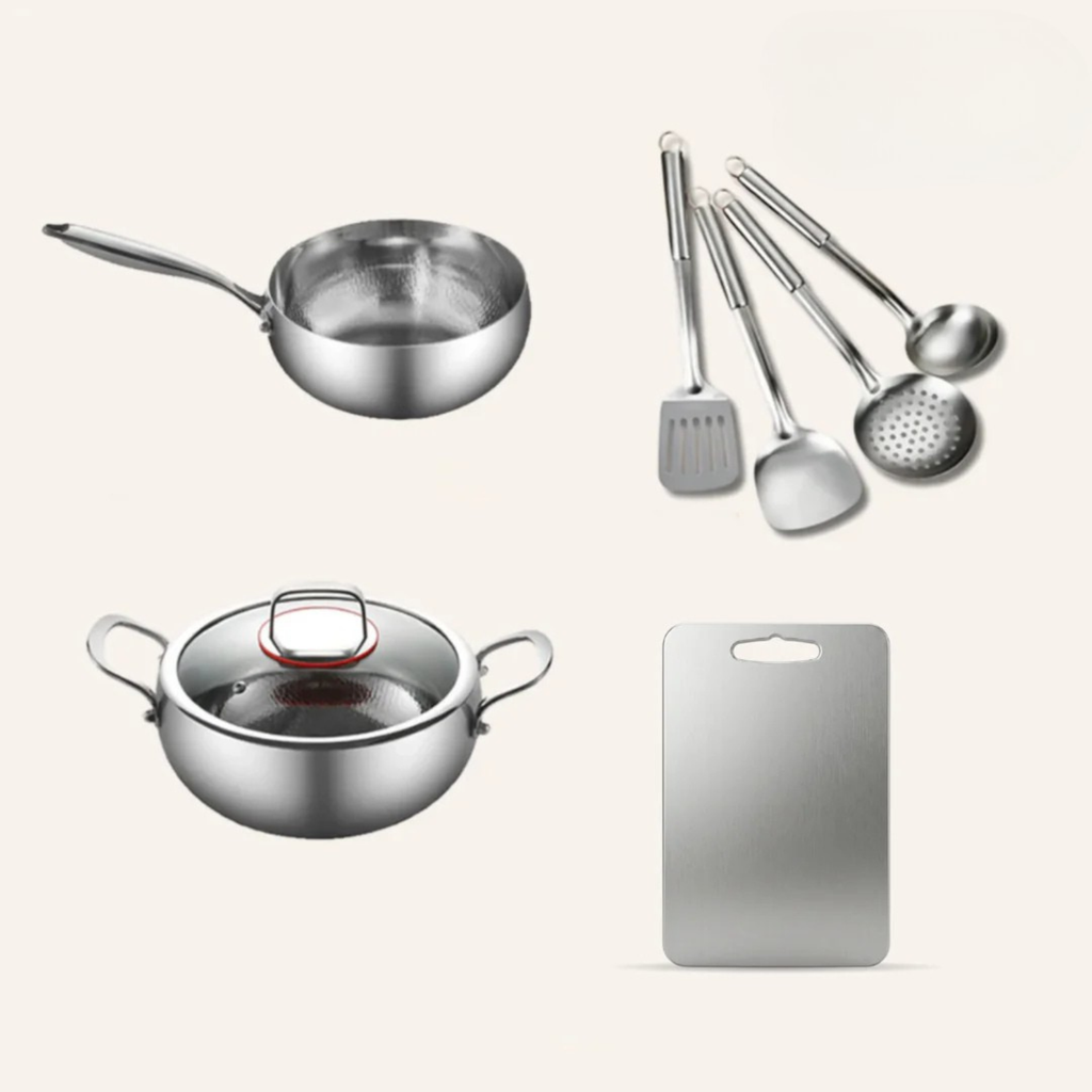 The Cupboard Stainless Steel Kitchen Essentials Set with Pan and Cooking Tools