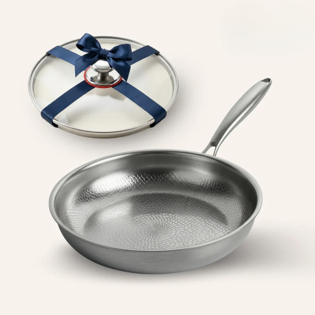 The Cupboard Stainless Steel Hammered Frying Pan with Lid