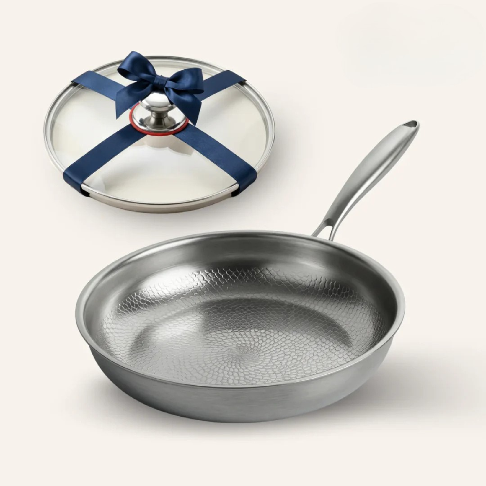 The Cupboard Stainless Steel Hammered Frying Pan with Lid